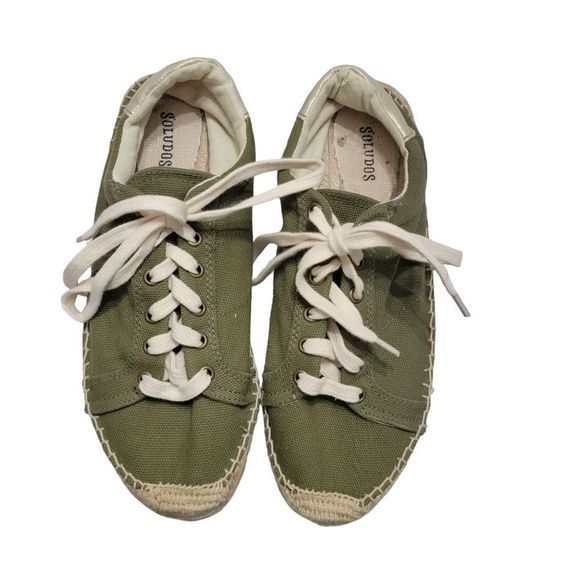 SOLUDOS‎ OLIVE GREEN LACE UP PLATFORM ESPADRILLE SNEAKERS SIZE 9 - Picture 1 of 4